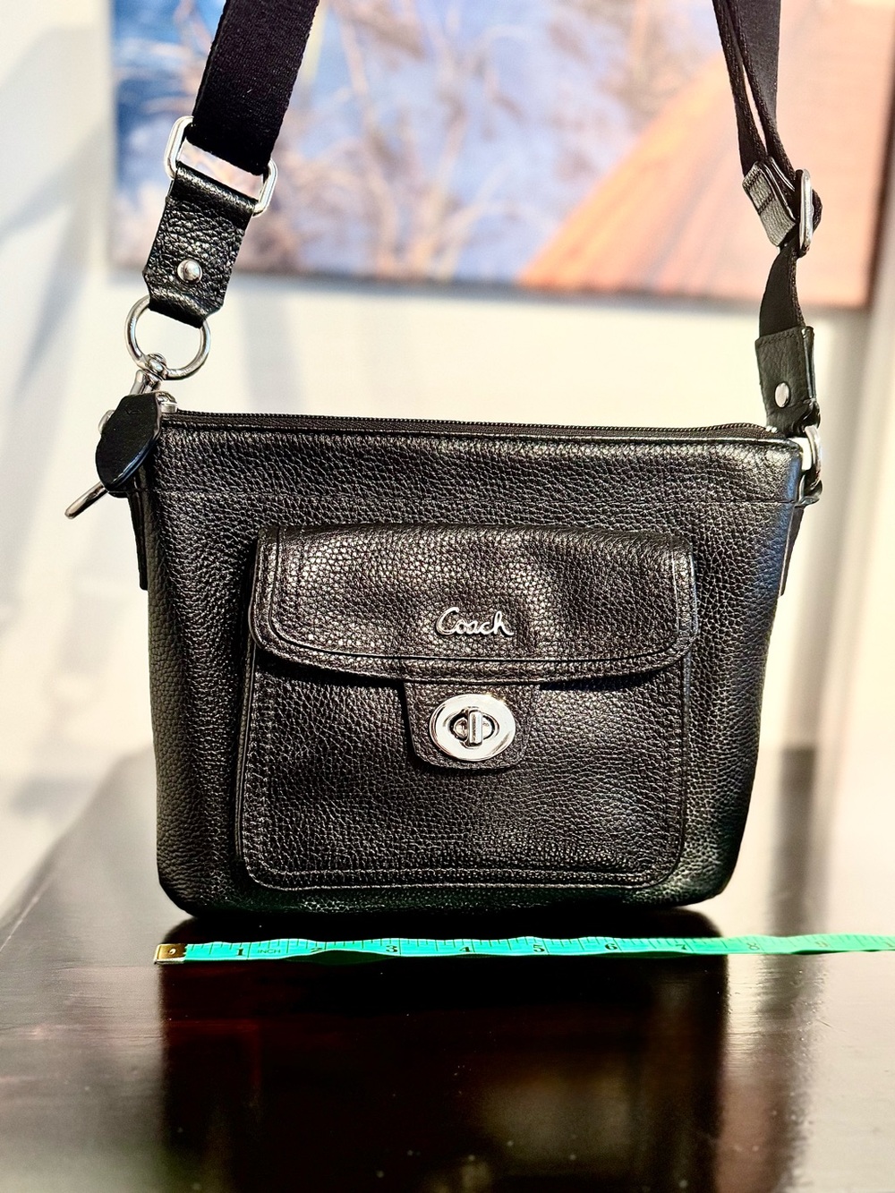 Coach Penelope Black Leather Turnlock Crossbody F45012 EUC